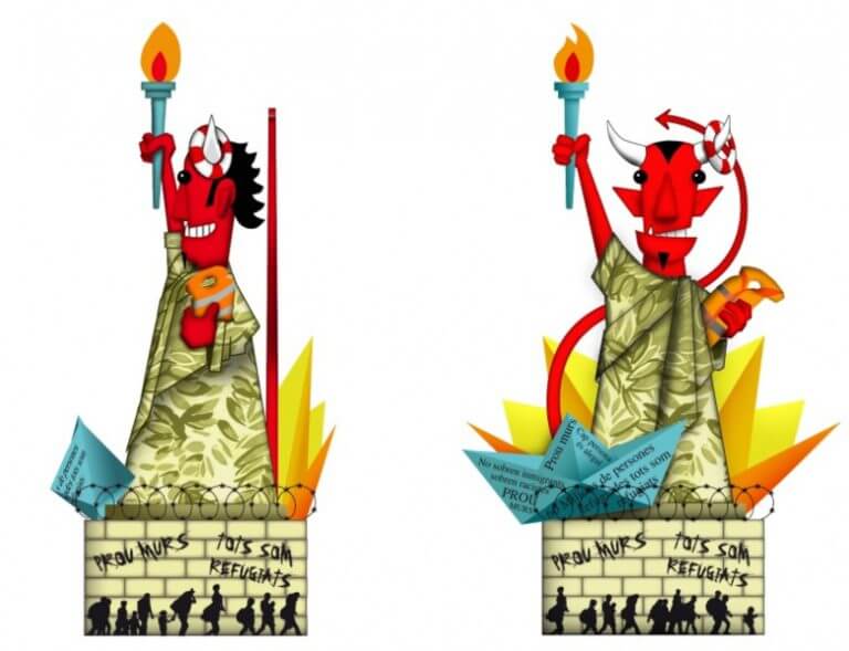 El dimoni 2017: una Estàtua de la Llibertat amb referències als murs i als refugiats