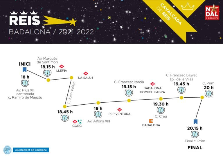 Ruta i horaris de pas de la Cavalcada per diferents punts de Badalona
