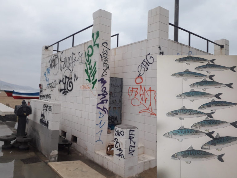 Un artista gràfic vol pintar un mural amb peixos a la Platja dels Pescadors
