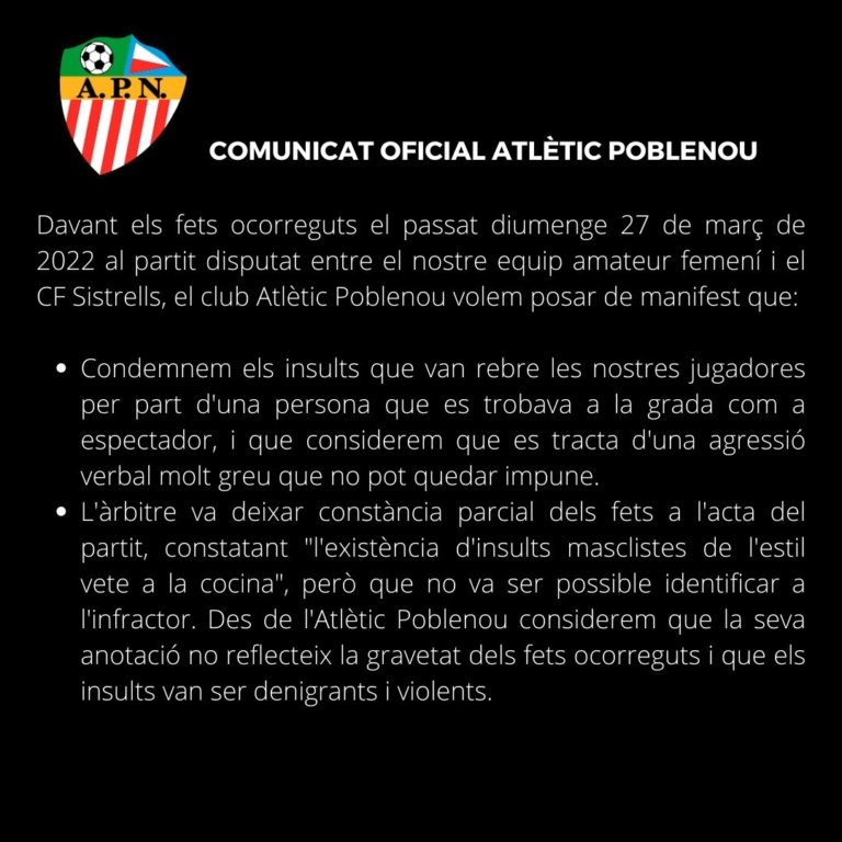 Denuncien insults masclistes i homòfobs de l’afició del Sistrells