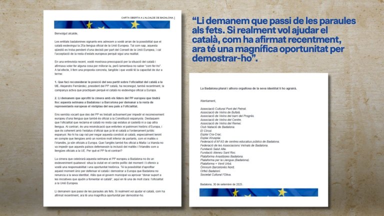 Plataforma per Llengua demana a Albiol que pressioni pel reconeixement del català a Europa